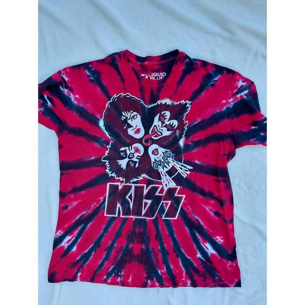 Liquid Blue KISS Band Graphic Tie Dye T-Shirt Red Black Mens Large